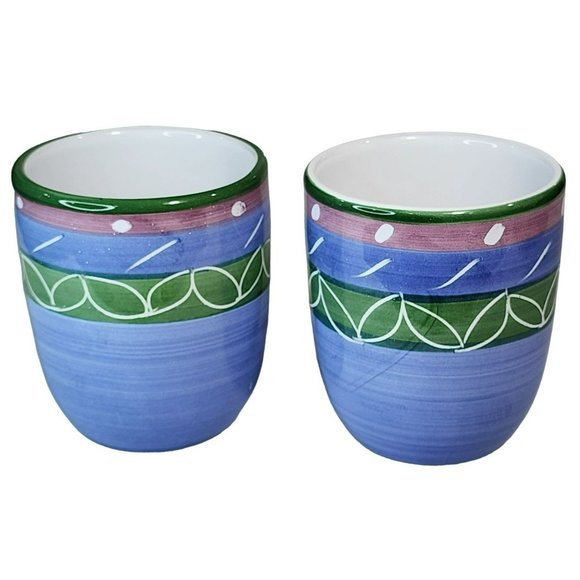 Vintage Pottery Barn Set‎ Of 2 Shabby Chic Hand Painted Ceramic Coffee Mug 14oz - Picture 3 of 16